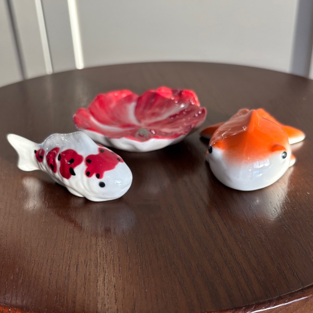 Ceramic Fish Figurine Set - Orange, Red, White